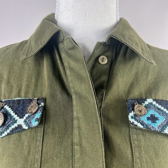 Beautiful Stories Anthropologie Inika Olive Green Utility Jacket S Embroidered - Picture 4 of 16